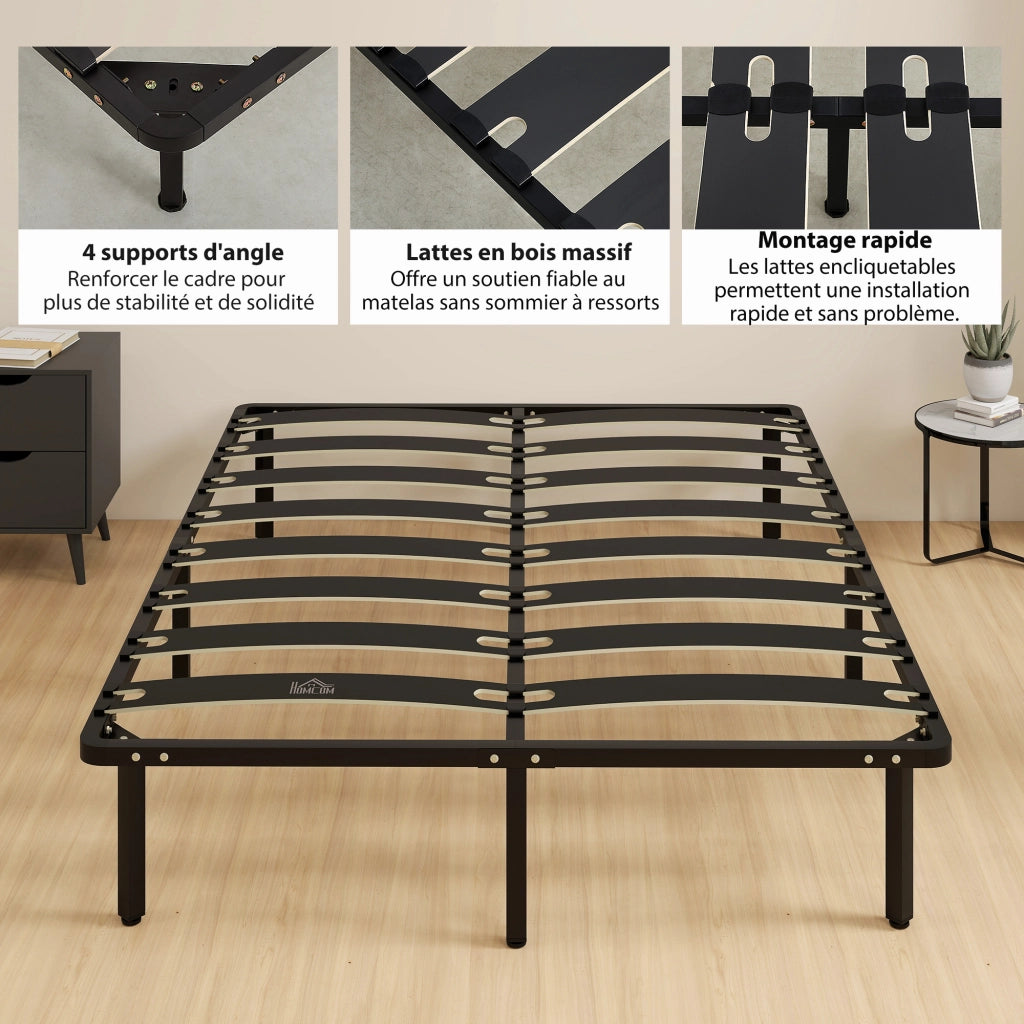 Letto matrimoniale contenitore 140x190 ¨C Xylo ¨C legno massello con rete a doghe nero