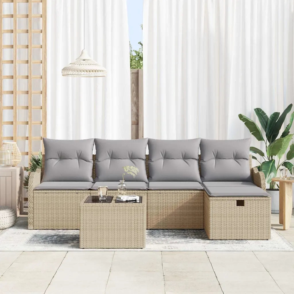 Set Divano da Giardino con cuscino 6 pcs Beige Poly Rattan 3360301