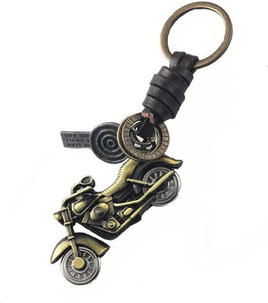 Motorfiets Sleutelhanger in Metallo a Maglia con Finitura Bronzo Vintage, Unico Modello, Ideale per Uomo e Donna, Retro e Stile Avvincente