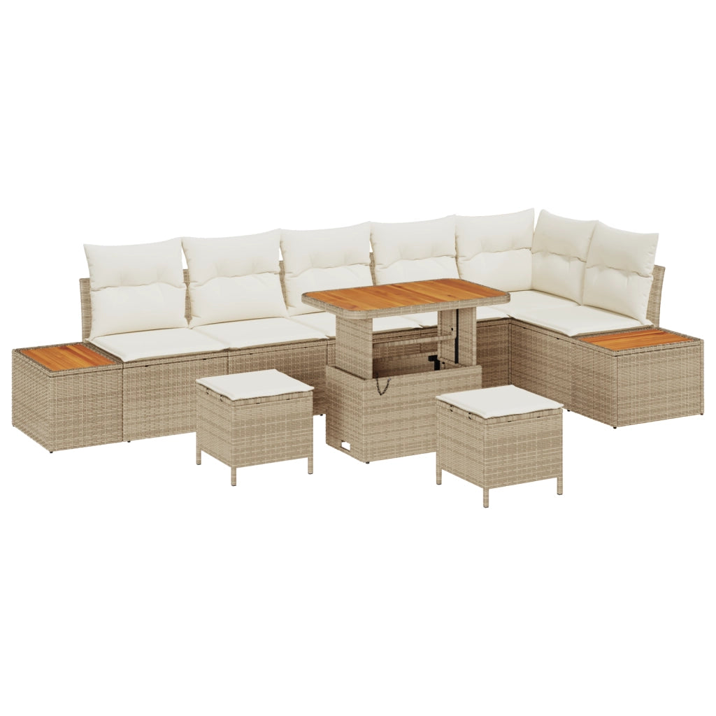 Set Divano Giardino  9 Pezzi con Cuscini Beige Rattan Polipropilene Acacia