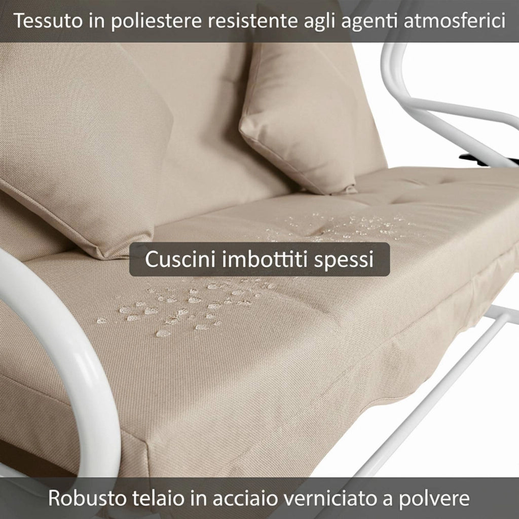 Marvin Harmony Dondolo Letto da Giardino 4 Posti con Tetto Parasole Struttura in Acciaio e Cuscino Imbottito 10 cm Altal
