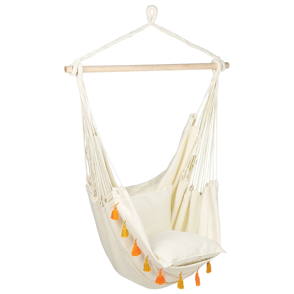 Sedia amaca sospesa Beige Cotone e Poliestere Altalena per interni all'aperto Stile Boho