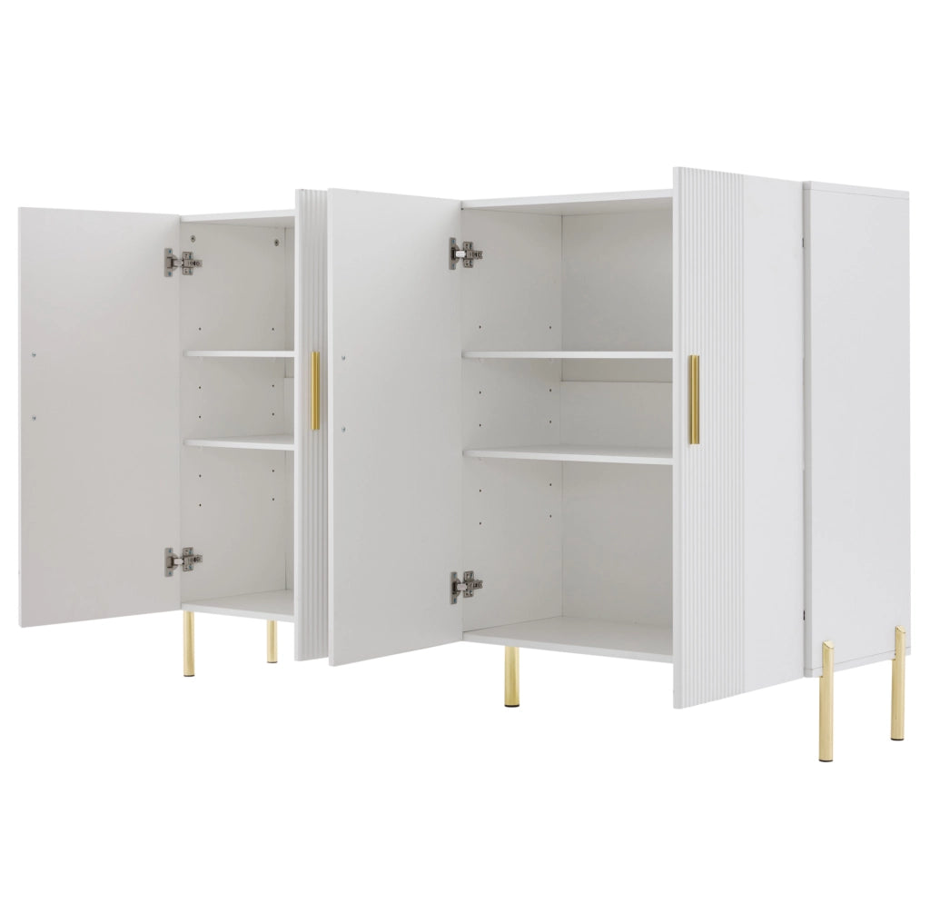 Armadio multiuso bianco opaco con dettagli oro, 4 ante, 160x35x100 cm