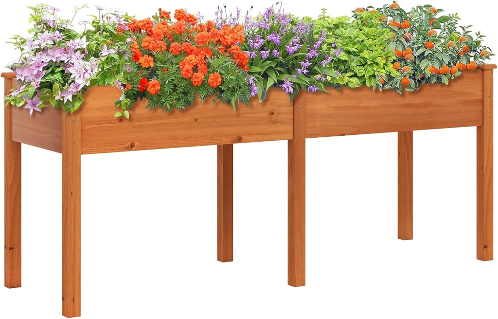 Fioriera da Giardino Rialzata, Letto da Giardino Elevato in Legno con Pannello Divisore, Fori di Drenaggio, Aiuola Rialzata per Piante, Fiori, Erbe e Verdure (Naturale)