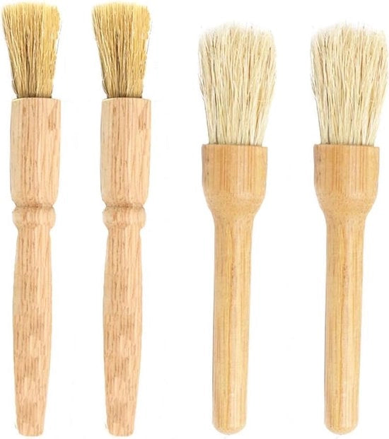 Set di 4 spazzole per pulizia di macchina per caffè in bambù e legno di gomma, adatta per la pulizia di macchina per caffè, tastiera e padella per griglia