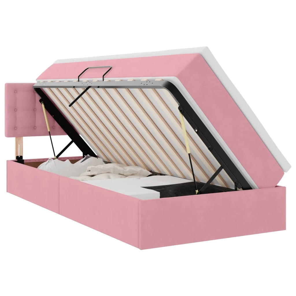 Letto con contenitore LED e materasso Rosa 100 x 200 cm Velluto
