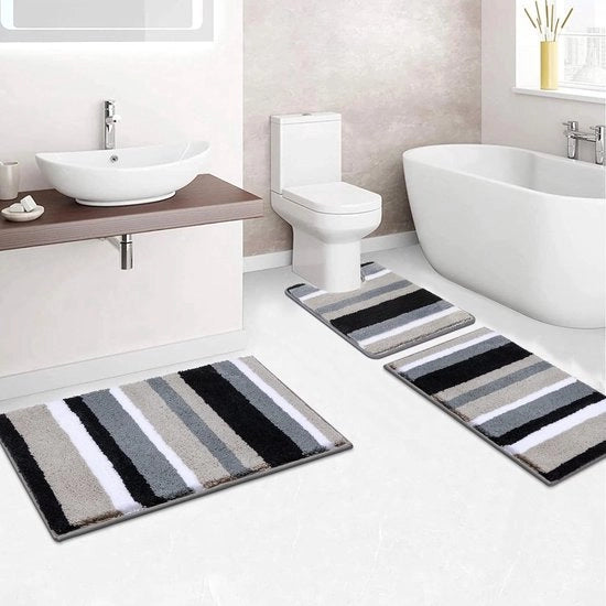 Tappeti di gommapiuma antiscivolo per bagno in microfibra 3 pezzi assorbenti acqua e lavabili in lavatrice per doccia, vasca e wc (nero)