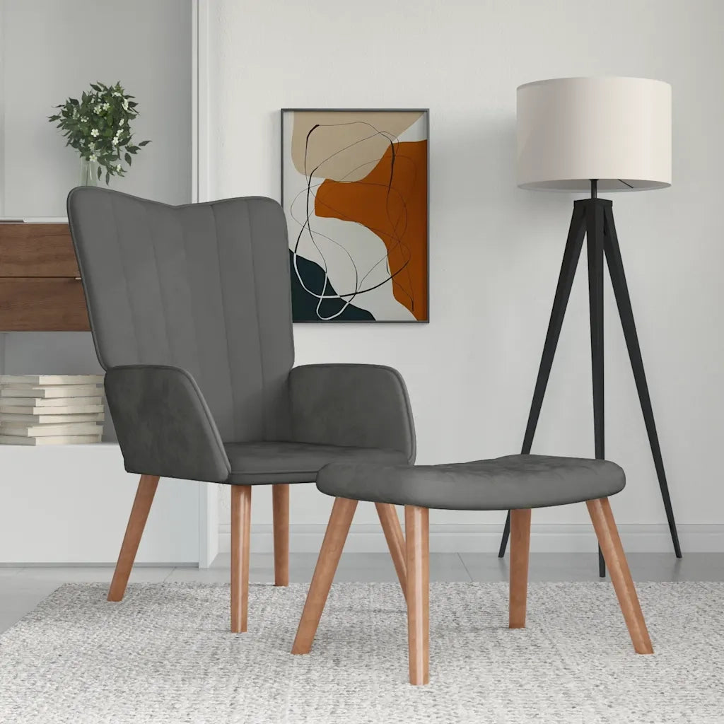 Poltrona Relax con Poggiapiedi Grigio Scuro in Velluto 327667