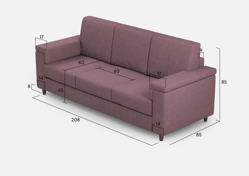 Divano 3 Posti 208x85x85 cm Marrak in Tessuto Prugna