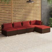 Set Divani da Giardino 5 pz con Cuscini in Polyrattan Marrone 3101627