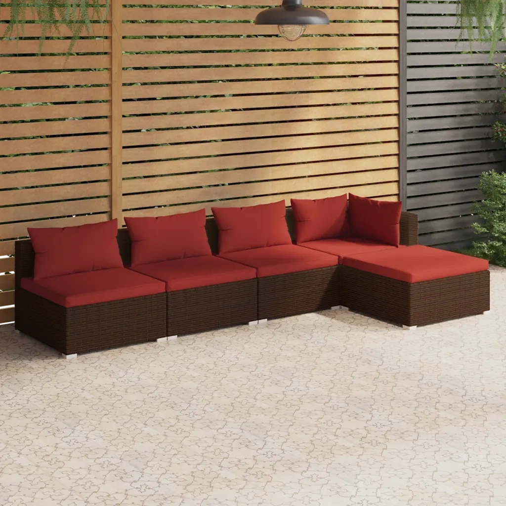 Set Divani da Giardino 5 pz con Cuscini in Polyrattan Marrone 3101627