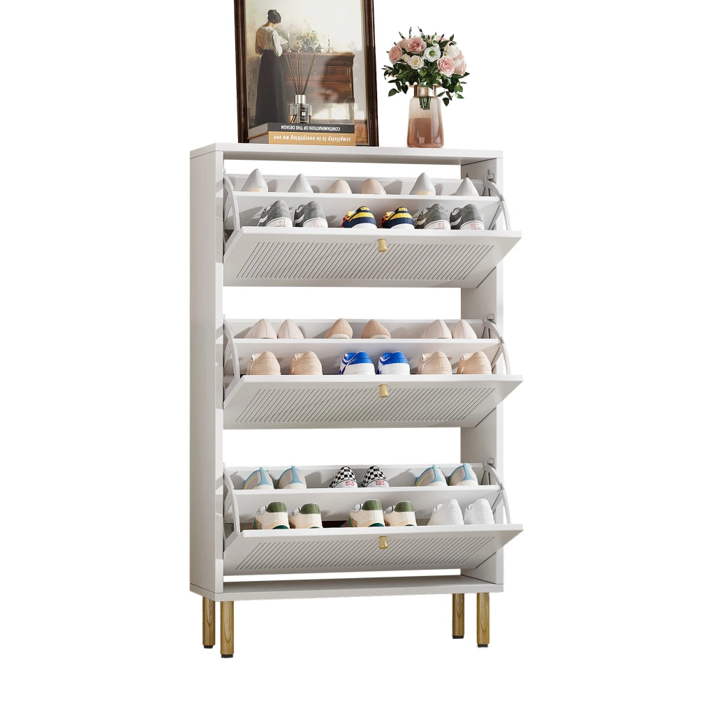 Scarpiera Slim con 3 Ante a Ribalta ¨C MINIMAL ¨C Bianco, 6 Ripiani, 73x23x125 cm