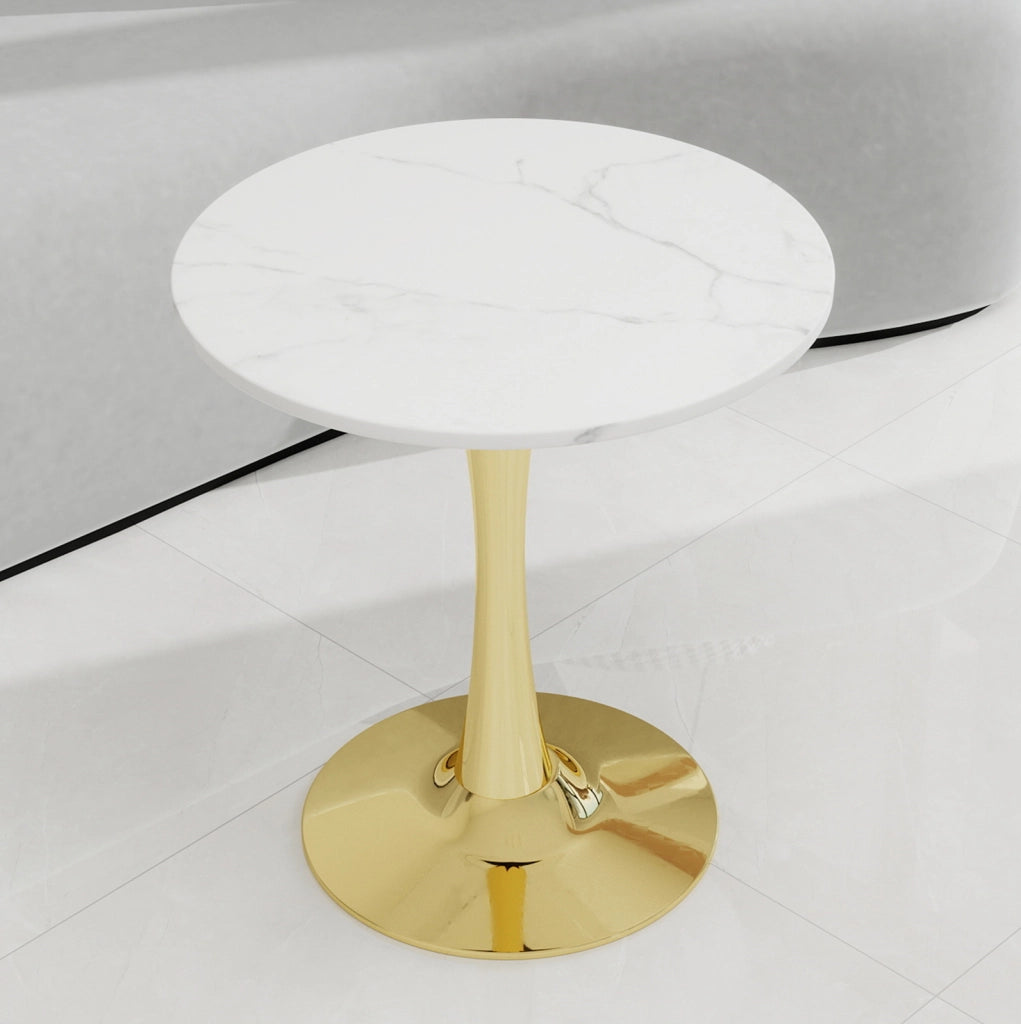 Tavolino rotondo moderno in marmo artificiale oro e bianco