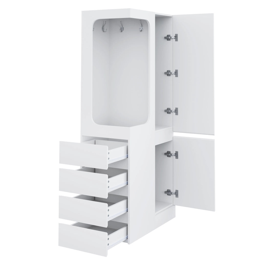 Armadio con 1 anta, 4 cassetti e vano appendiabiti aperto, per camera da letto, in legno, bianco, 70 × 40 × 170 cm