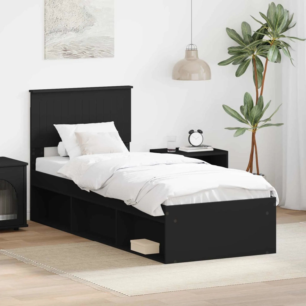 Struttura del letto con testiera Nero 75 x 190 cm Pino massello