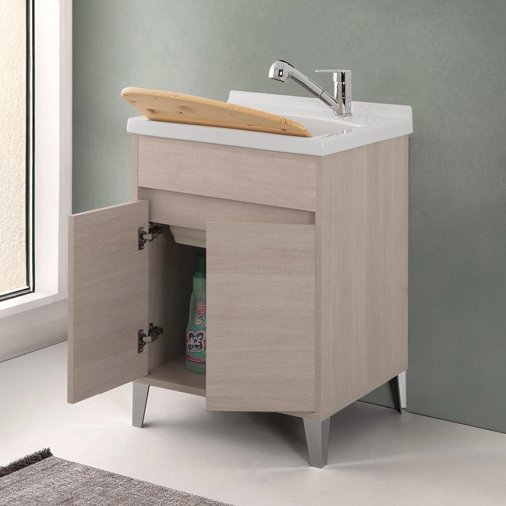 Mobile lavatoio 60x50 rovere chiaro Way con vasca in ceramica Dolomite