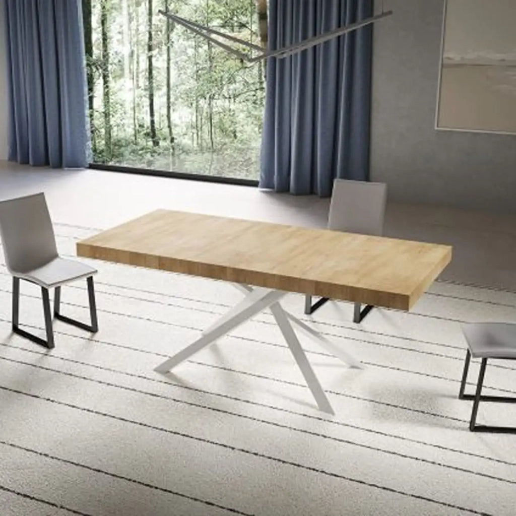 Tavolo allungabile 180/440x90 cm Niket colore quercia natura gambe bianche