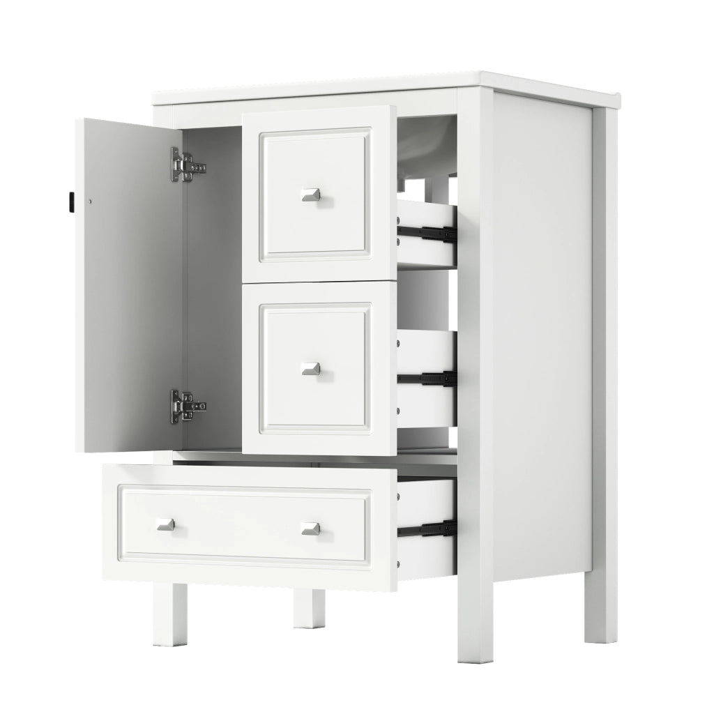 Mobile bagno freestanding 62¡Á47¡Á90 cm con lavabo in ceramica, finitura laccata bianca, 1 anta e 3 cassetti