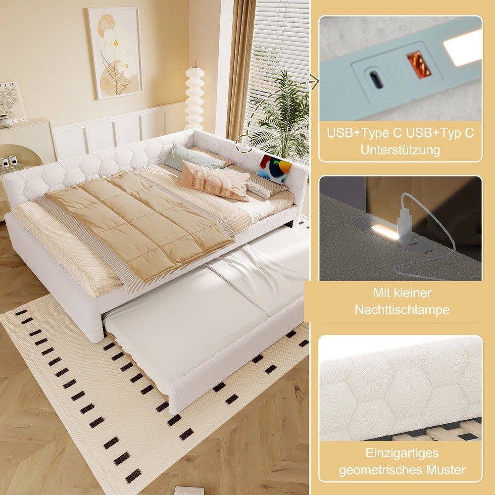 Letto Divano con Rete a Doghe e Luce ¨C MINIMAL ¨C Bianco 140x200