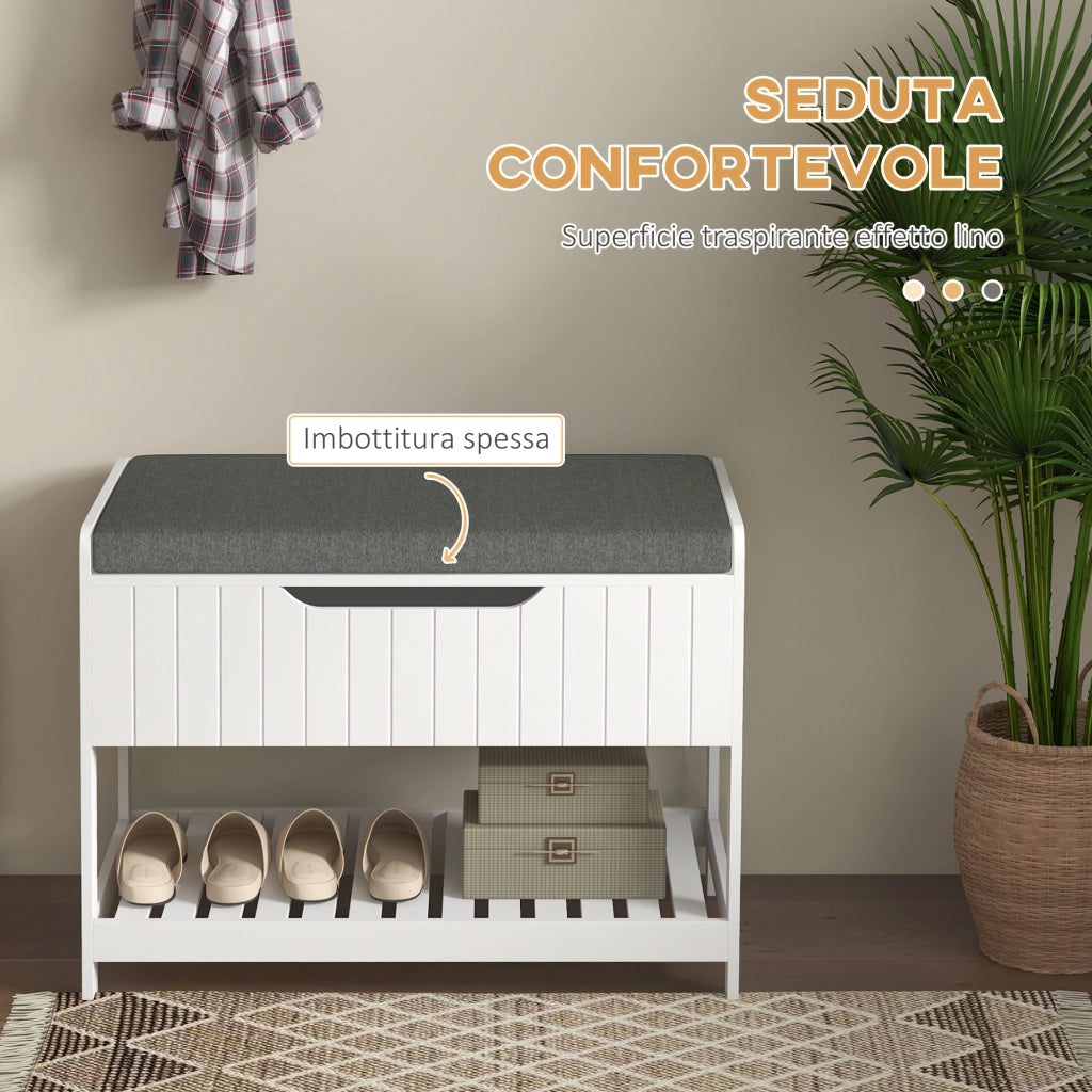 Easycomfort Mobile Appendiabiti a Muro con Panca Scarpiera per Ingresso e Corridoio, 80x20x40 cm, Bianco