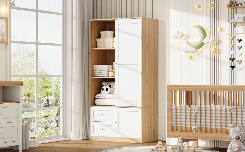 SET ARMADIO E FASCIATOIO 90x50x180 cm + 82x50x90 cm MDF Bianco/Legno