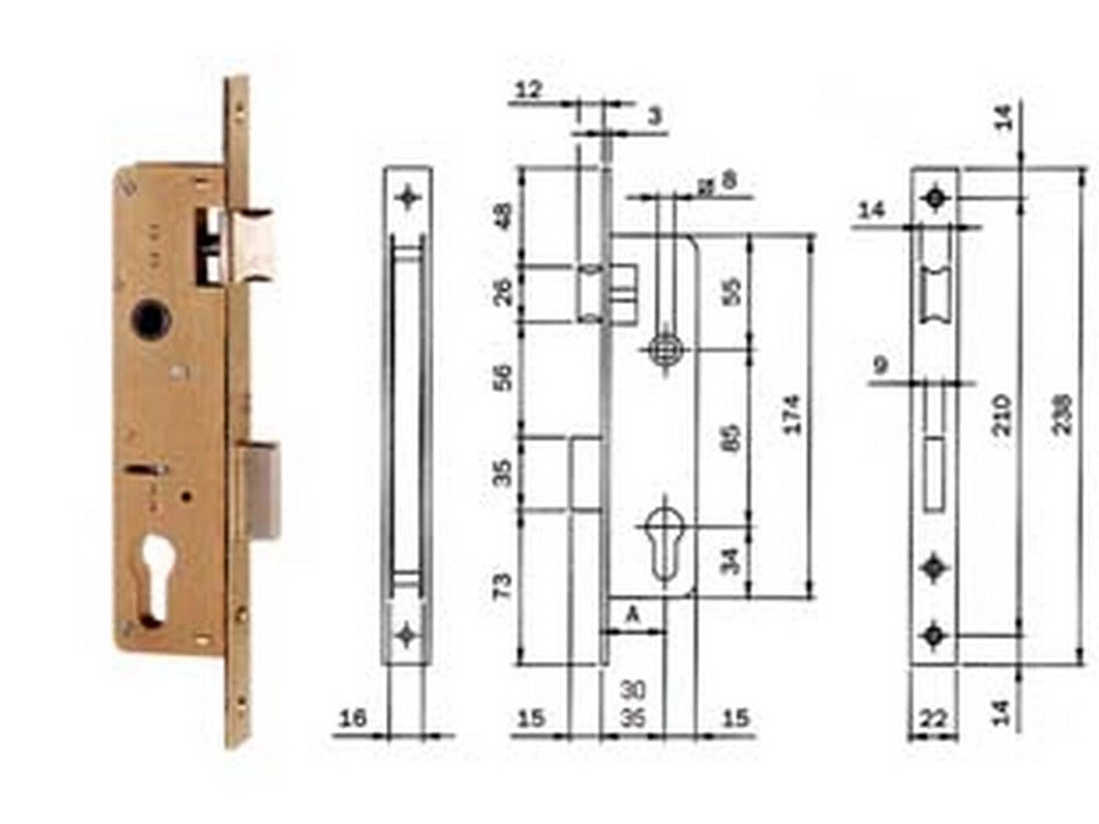 1pz serratura da infilare per portoncino a cilindro 200 - mm.35 (200351) cod:ferx.fer171601