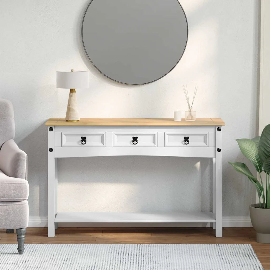 Tavolino | Tavolo laterale Corona Bianco 114 x 34,5 x 73 cm Pino massello