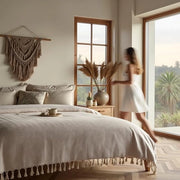 Bedsprei Premium 200x230 cm XXL Tulum | 100% Cotone | Extra Grande | Doccia in cotone come bedsprei, banksprei, deken per divano con motivo a quadrettato (Sepia)