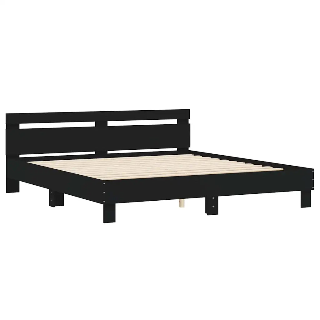 Giroletto con Testiera-Struttura Letto con testiera Nero 180x200 cm in Legno Multistrato
