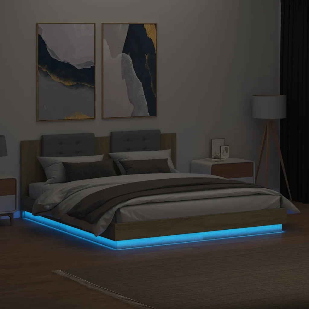 Giroletto con Testiera e LED Rovere Sonoma 200x200 cm