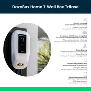 Daze Stazione di Ricarica Dazebox Home T 22.2kW Trifase 32A, IP55 IK10, WiFi e Bluetooth, Wall Box Bianco con Schermo, 3 Tessere RFID Incluse, Cavo Tipo 2 Lunghezza 5m  DBT22