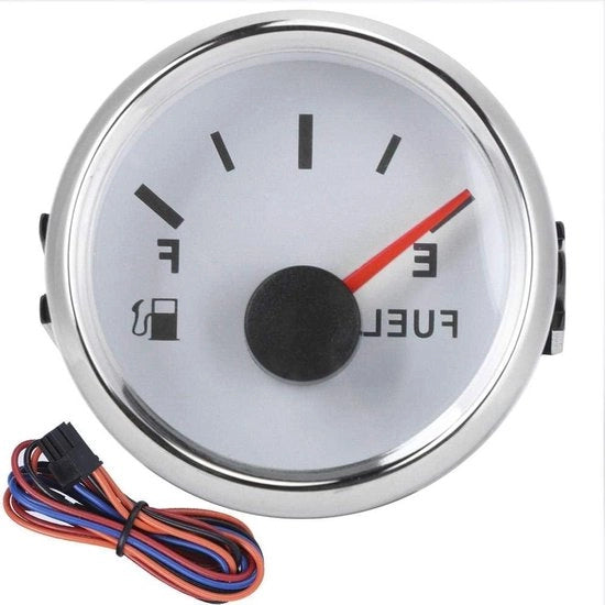 Indicatore di livello per serbatoio di combustibile 52mm 0-190 ohm - indicatore di segnale per serbatoio di combustibile - piatto di indicazione bianco, cornice argentata.