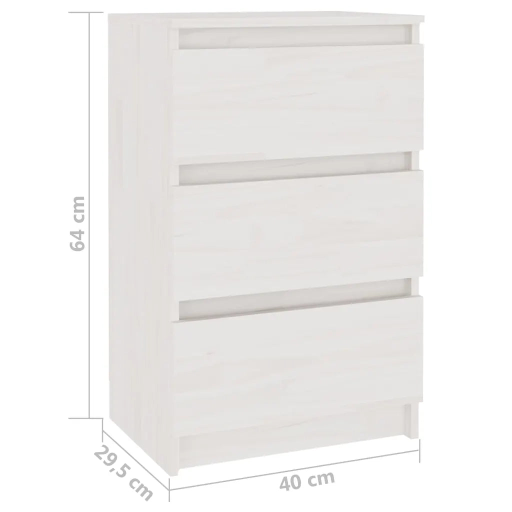 Comodino Bianco 40x29,5x64 cm in Legno Massello di Pino 808085