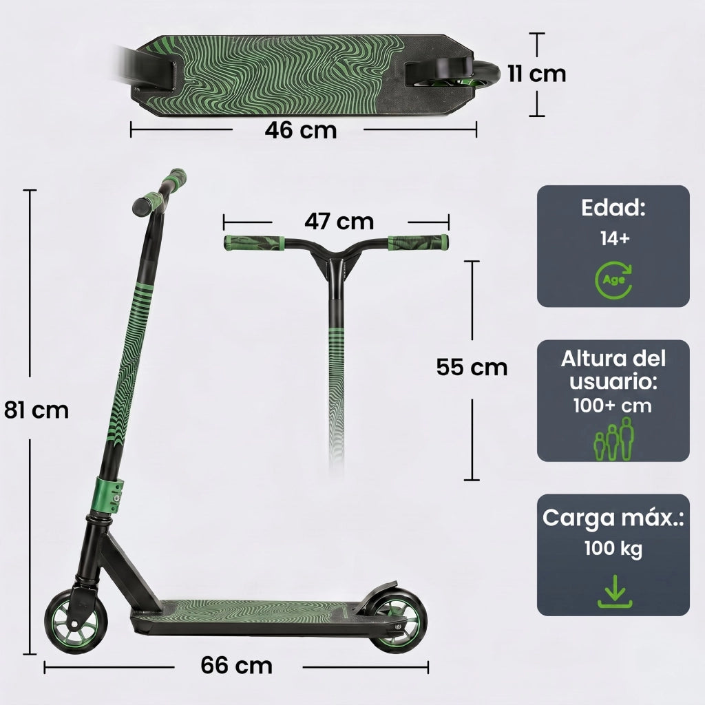 Patinete Freestyle per Skatepark con Ruote 120 mm ¨C zephmum ¨C Verde