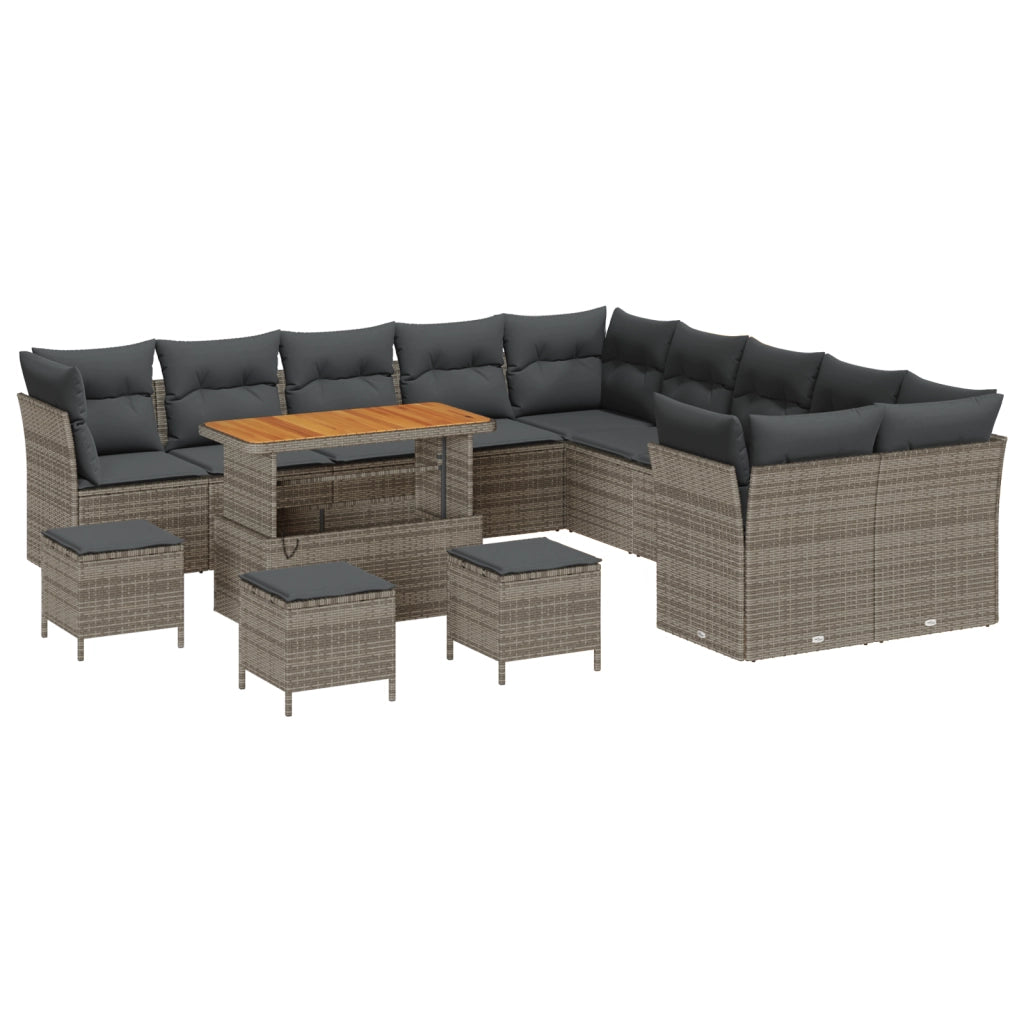 Set di Divani da Giardino da 14 Pezzi con Cuscini Rattan Polyrattan Grigio Acacia