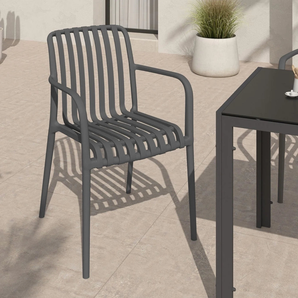 IDMarket - Set di 4 sedie da giardino impilabili BILBAO in polipropilene grigio antracite