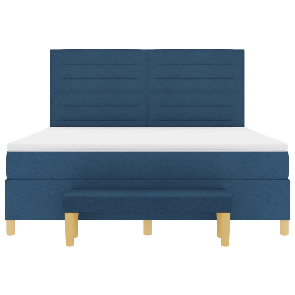 Letto Box Spring con Materasso & Panchina Blu 180x200 cm Tessuto