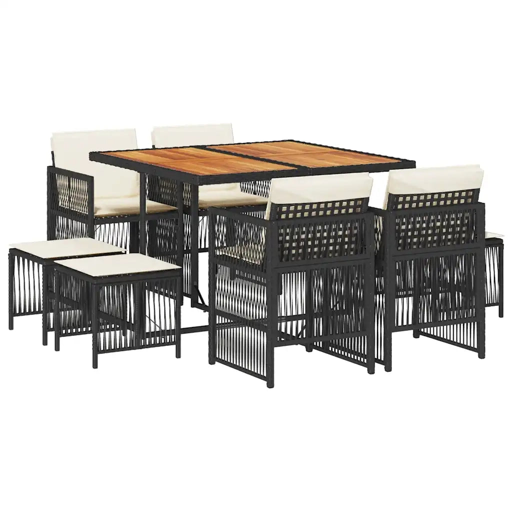 Set da Pranzo da Giardino 9 pz con Cuscini Nero in Polyrattan 3210963