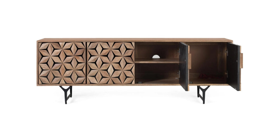 Mobile TV in legno di mango fatto a mano con 4 ante 177 cm