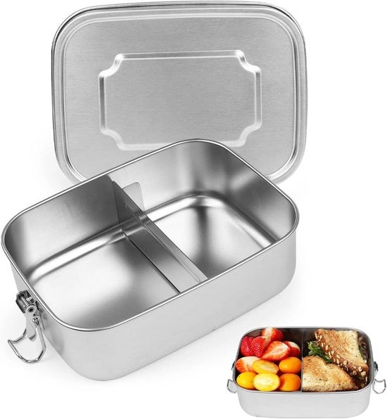 Bento-box in acciaio inossidabile da 800 ml per insalata - Scatola per pranzo riciclabile con distributore e contenitore metallico impermeabile per picnic e scuola - Ideale per ufficio - Sostenibile e portatile - Dimensioni: 165 x 127 x 63 cm