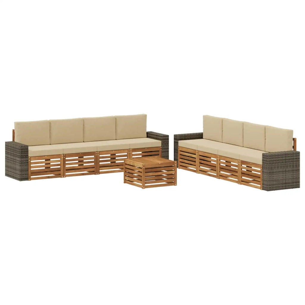 Set di divani da esterno 9 pz Naturale e Beige 3384189