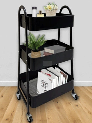 Carrello Multiuso 44,5x30,5x78,5 cm Nero in Acciaio al Carbonio a 3 Ripiani con Ruote 360°