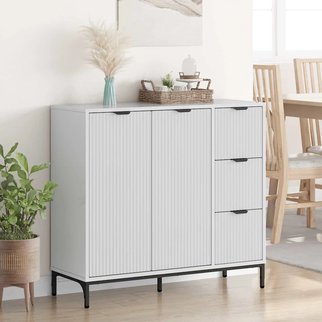 Credenza | Madia | Buffet da pranzo | Armadio da pranzo Bianco Lucido 89,5 x 33 x 82 cm Legno multistrato