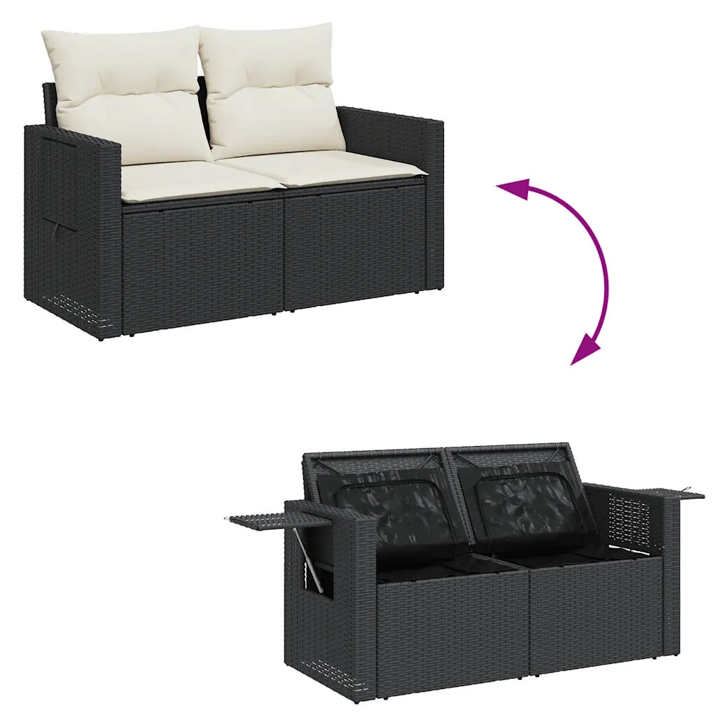Set Divano da Giardino 6 pz con Cuscini Nero in Polyrattan 3325482