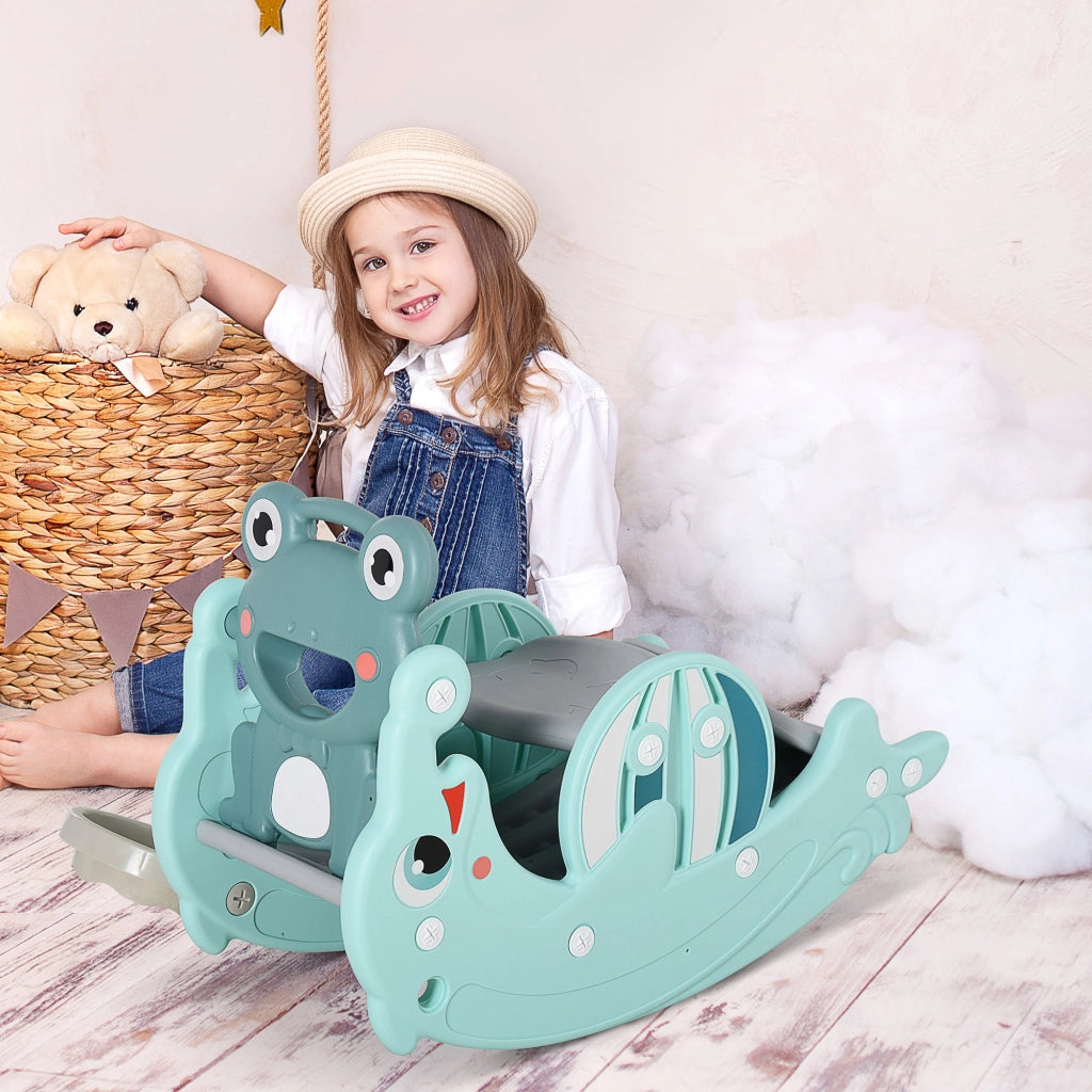 EasyComfort 3-in-1 Cavallo a Dondolo Scivolo per Bambini e Canestro, Età 18-36 mesi, per Casa e Giardino, Verde