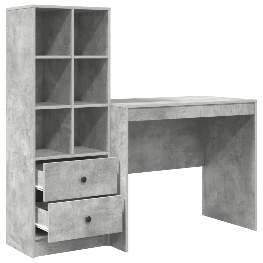 Scrivania con Storage Grigio Cemento Legno Ingegnerizzato
