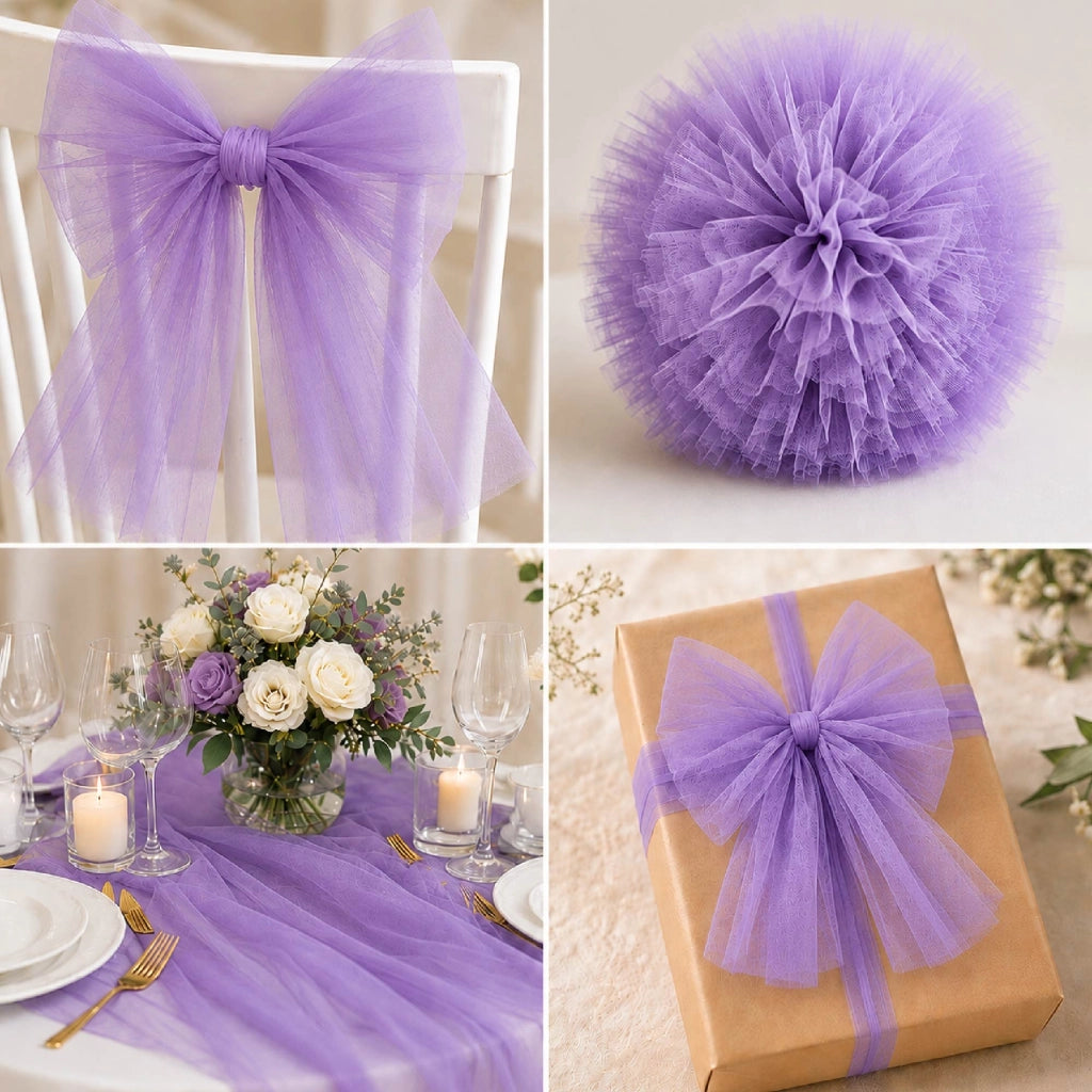 Rotolo Tulle Limoges 30 Metri x 1,5 Metri per Decorazioni Matrimonio, Feste, Fiocchi, Allestimenti e Bomboniere Lilla