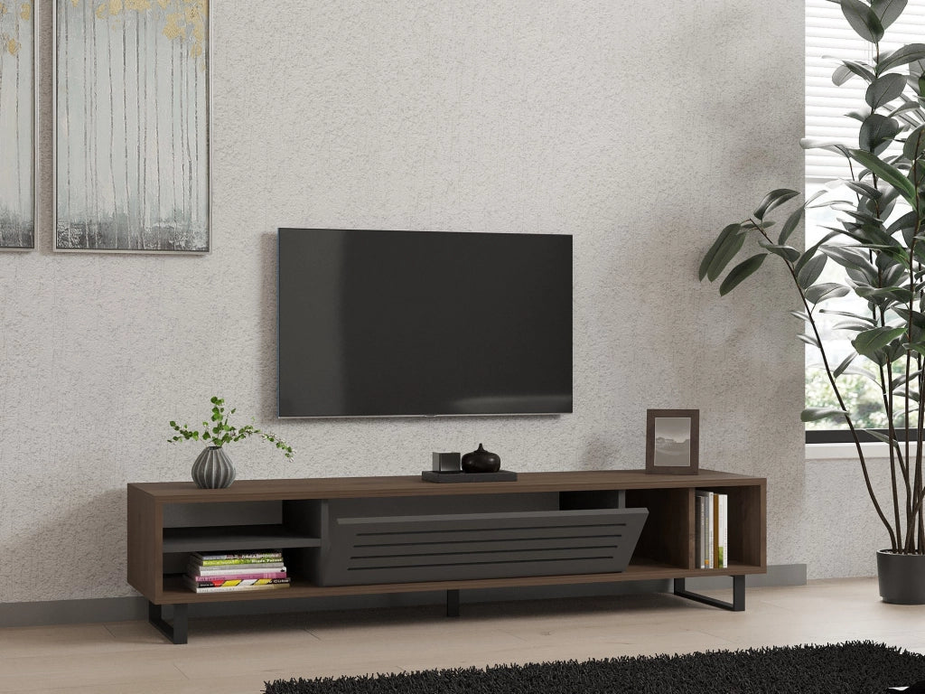 Porta TV in legno "Eray" - 160 x 40 x 35 cm - Noce, Antracite