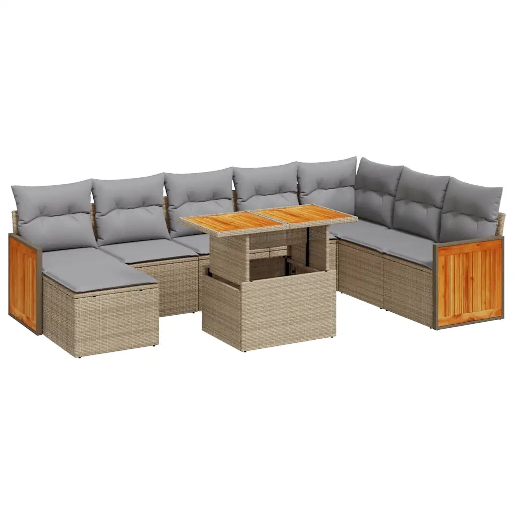 Set Divano da Giardino 9 pz con Cuscini Beige Polyrattan Acacia 3327748