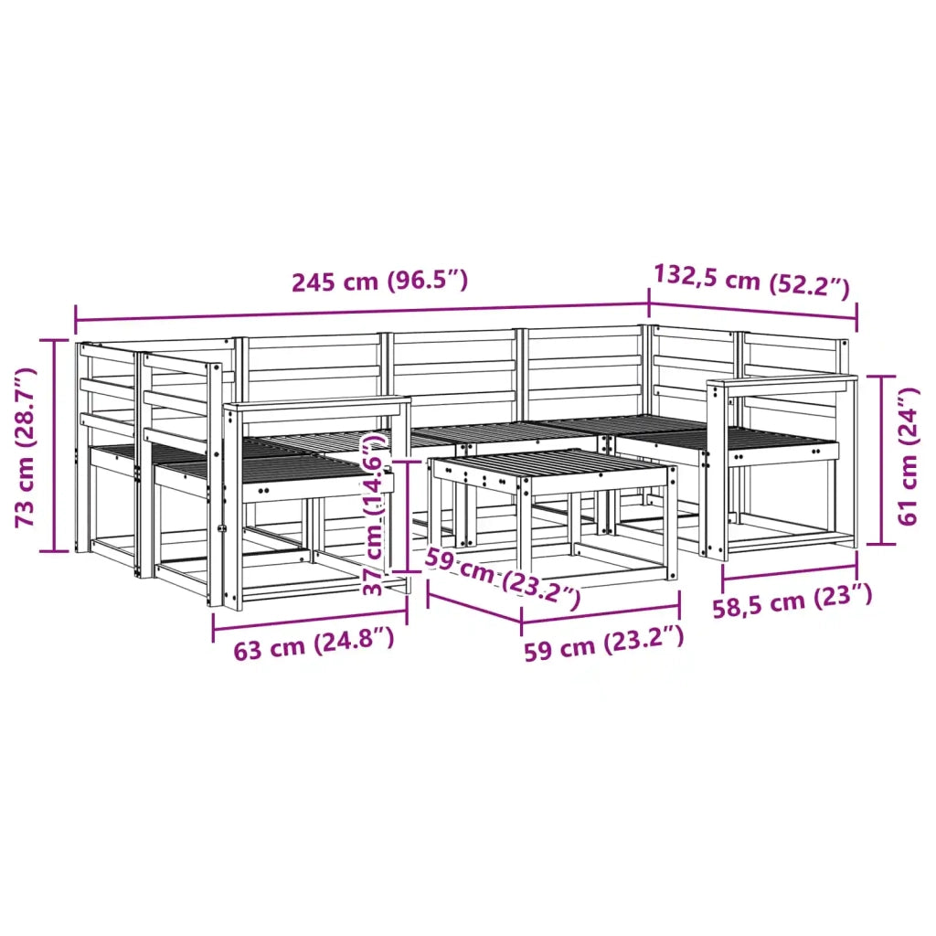 Set di divani da esterno 7 pcs Naturale